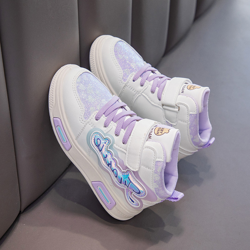 Adidași pentru fete, cu înălțime medie, din piele artificială, stil coreean, închidere Velcro, talpă din cauciuc rezistent, impermeabili și cu amortizare, primăvară-toamnă