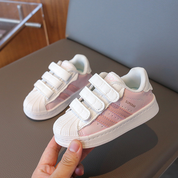 Bērnu kurpes ar Shell-Toe, Velcro aizdari, augšdaļa no syntētiskās ādas, gumijas pretslīdējoša zole, zemais siluets