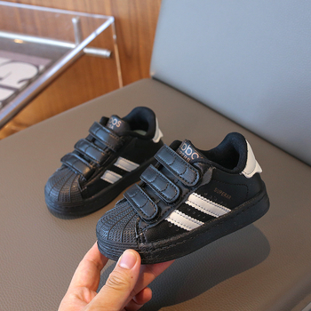 Bērnu kurpes ar Shell-Toe, Velcro aizdari, augšdaļa no syntētiskās ādas, gumijas pretslīdējoša zole, zemais siluets