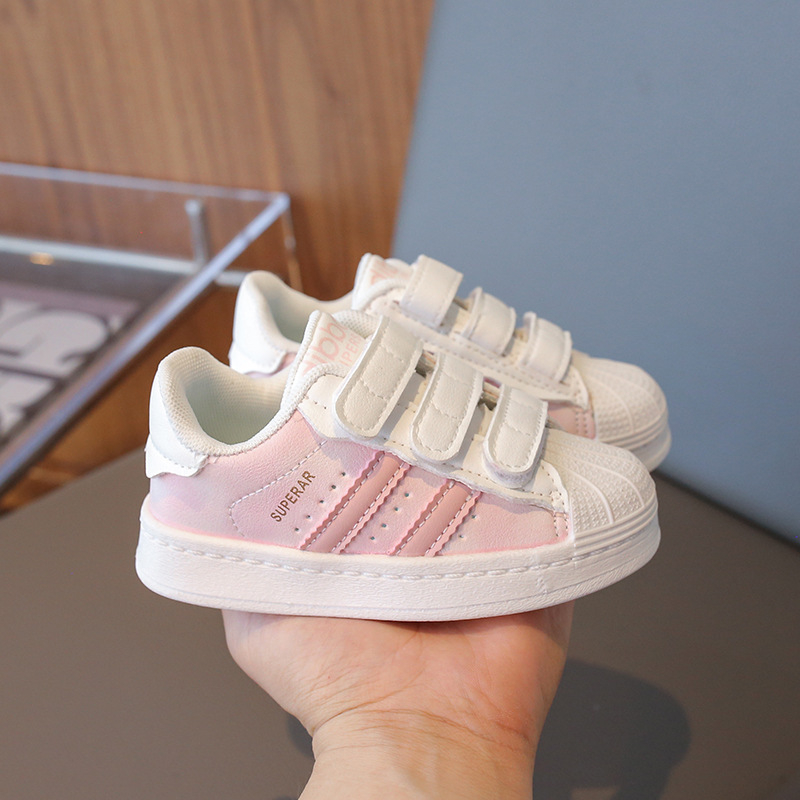 Bērnu kurpes ar Shell-Toe, Velcro aizdari, augšdaļa no syntētiskās ādas, gumijas pretslīdējoša zole, zemais siluets