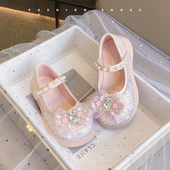 Детски обувки за момичета принцеса от PU кожа, дишащи, флорална шарка, гумена подметка