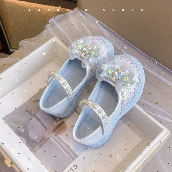 Детски обувки за момичета принцеса от PU кожа, дишащи, флорална шарка, гумена подметка