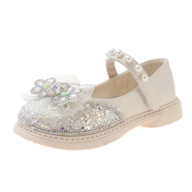 Детски обувки за момичета принцеса от PU кожа, дишащи, флорална шарка, гумена подметка