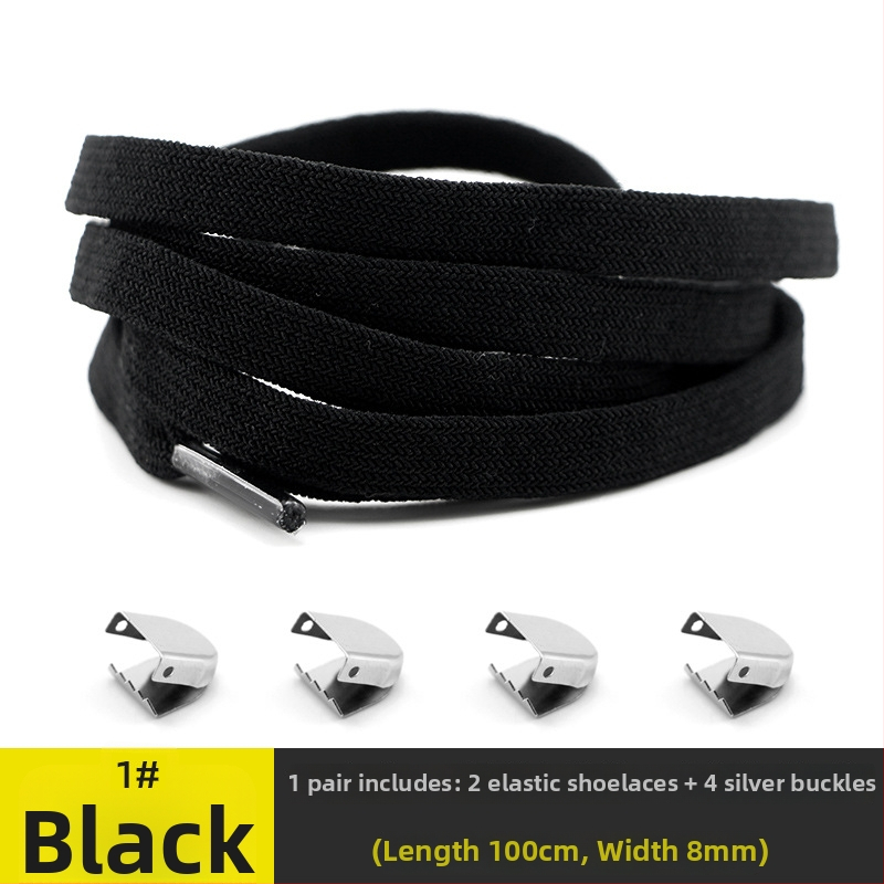 Unisex kurpju šņorēm bez mezgliem 8 mm platumā, ar elastīgu aizdari, divslāņu no spandexa; piemērotas ikdienas apaviem, sporta apaviem, ādas kurpēm un zābakiem visām sezonām