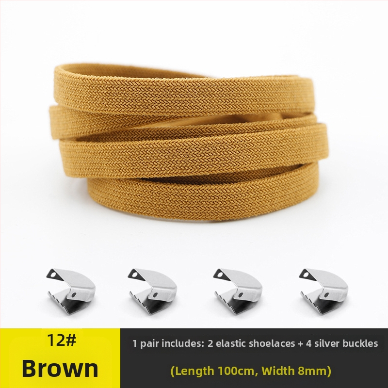 Unisex kurpju šņorēm bez mezgliem 8 mm platumā, ar elastīgu aizdari, divslāņu no spandexa; piemērotas ikdienas apaviem, sporta apaviem, ādas kurpēm un zābakiem visām sezonām