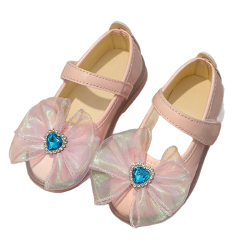 Детски обувки за принцеси PU кожа с велкро, нисък връх, гумирана подметка, противохлъзващи