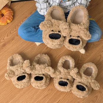 Kutyás gyerek papucs téli meleghez — uniszex beltéri plüss papucs, PVC felső rész, TPR talp
