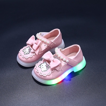 Детски принцески обувки за момичета с горна част изкуствена кожа, велкро закопчаване, подметка от TPR с инжекционно формована технология, PU стелка, мультяшен принцес модел