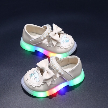 Детски принцески обувки за момичета с горна част изкуствена кожа, велкро закопчаване, подметка от TPR с инжекционно формована технология, PU стелка, мультяшен принцес модел