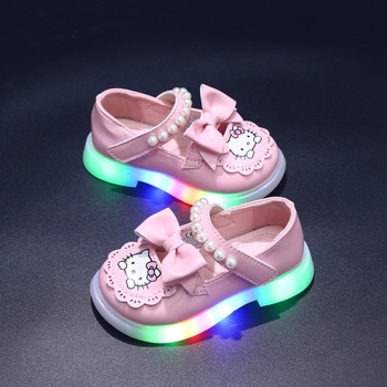 Детски принцески обувки за момичета с горна част изкуствена кожа, велкро закопчаване, подметка от TPR с инжекционно формована технология, PU стелка, мультяшен принцес модел