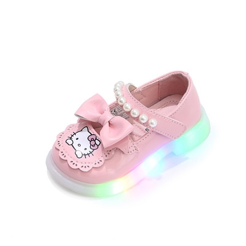 Детски принцески обувки за момичета с горна част изкуствена кожа, велкро закопчаване, подметка от TPR с инжекционно формована технология, PU стелка, мультяшен принцес модел