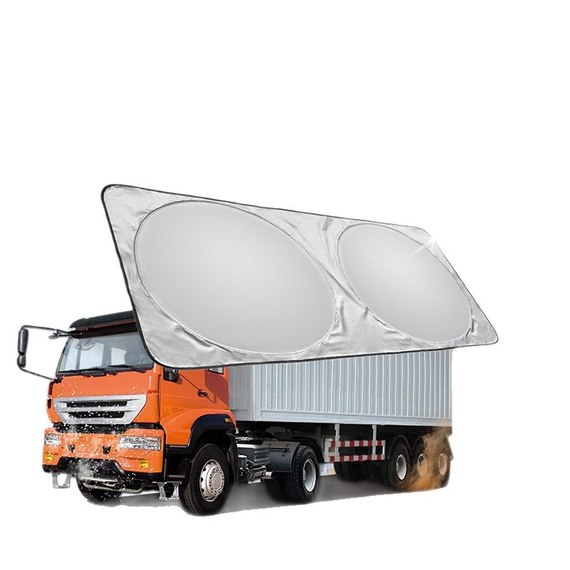 Kravas automašīnas priekšējā saules aizsardzības aizkars ar teleskopisku uzstādīšanu, pārklāta auduma materiāls, logotipa drukāšana pieejama, universāla saderība