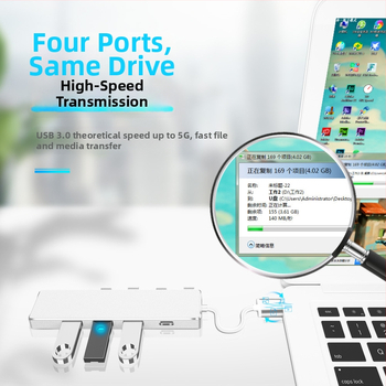 USB 3.0 OTG hubas su 4 jungtimis, duomenų perdavimo greitis 5 Gbps, be išorinio maitinimo