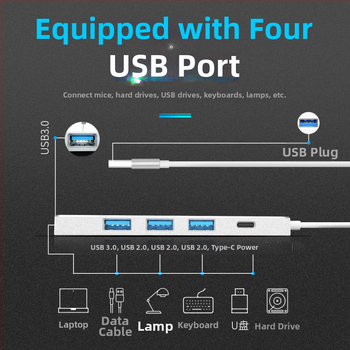 USB 3.0 OTG hubas su 4 jungtimis, duomenų perdavimo greitis 5 Gbps, be išorinio maitinimo