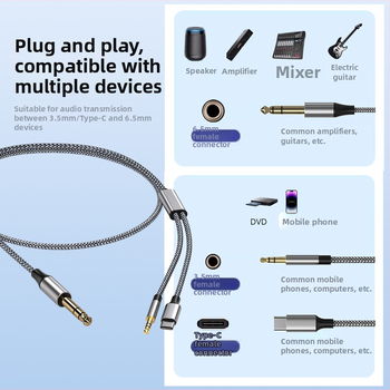 6,5 mm į 3,5 mm garso kabelį, modelis 1-JYD-002, auksu padengtas, varinis laidininkas, CCC sertifikuotas