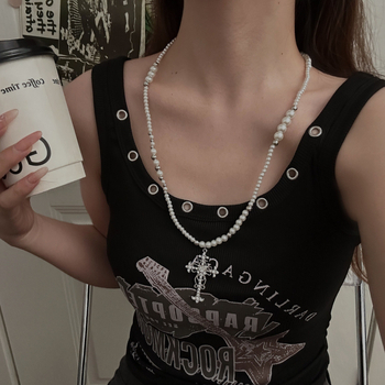 Colier stratificat geometric din aliaj, lungime 41–50 cm