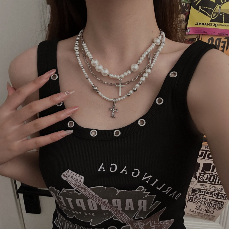 Colier stratificat geometric din aliaj, lungime 41–50 cm