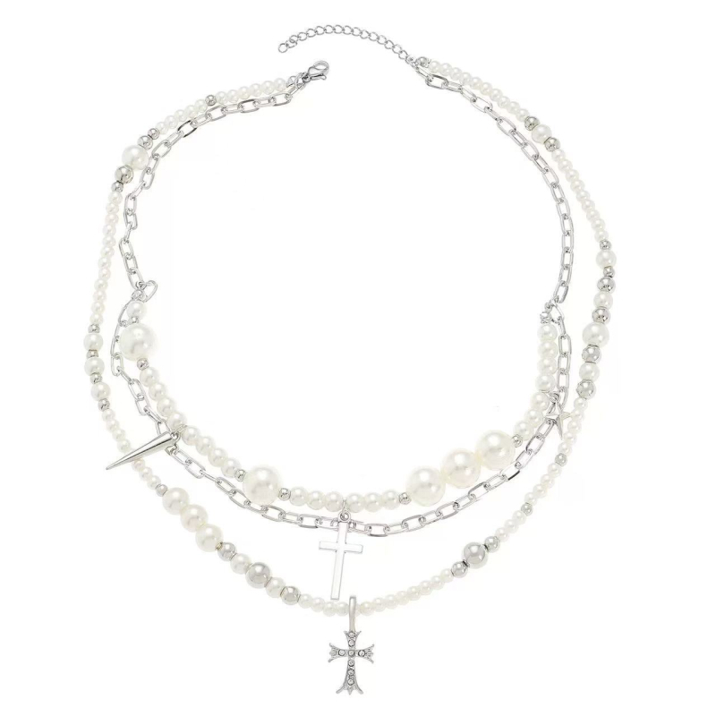 Colier stratificat geometric din aliaj, lungime 41–50 cm