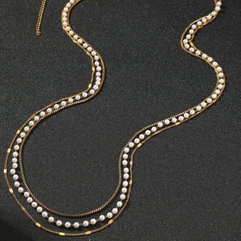 Deréklánc többszörös rétegű fém gyöngy dizájn - rozsdamentes acél, minimalist geometriai stílus, elektroplatírozás, testreszabható