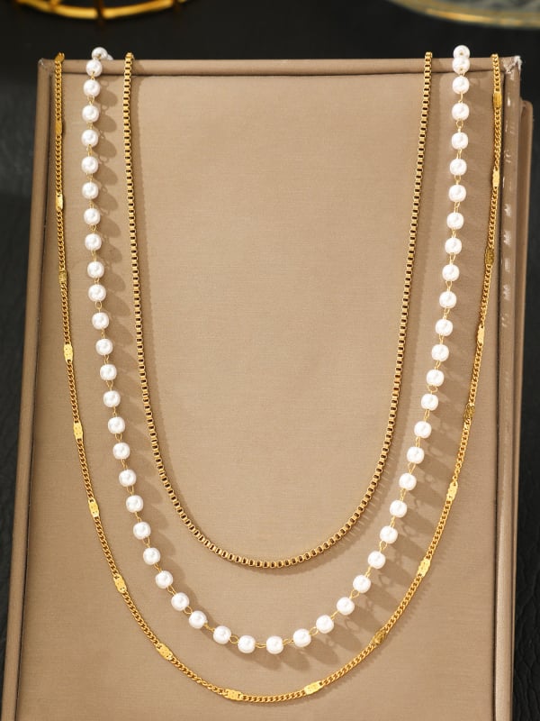 Deréklánc többszörös rétegű fém gyöngy dizájn - rozsdamentes acél, minimalist geometriai stílus, elektroplatírozás, testreszabható