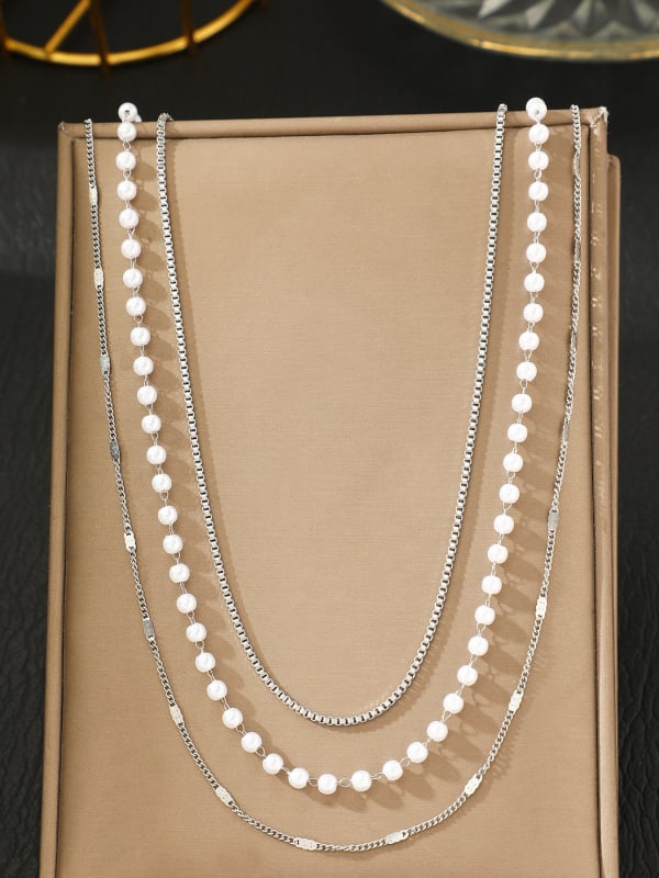 Deréklánc többszörös rétegű fém gyöngy dizájn - rozsdamentes acél, minimalist geometriai stílus, elektroplatírozás, testreszabható