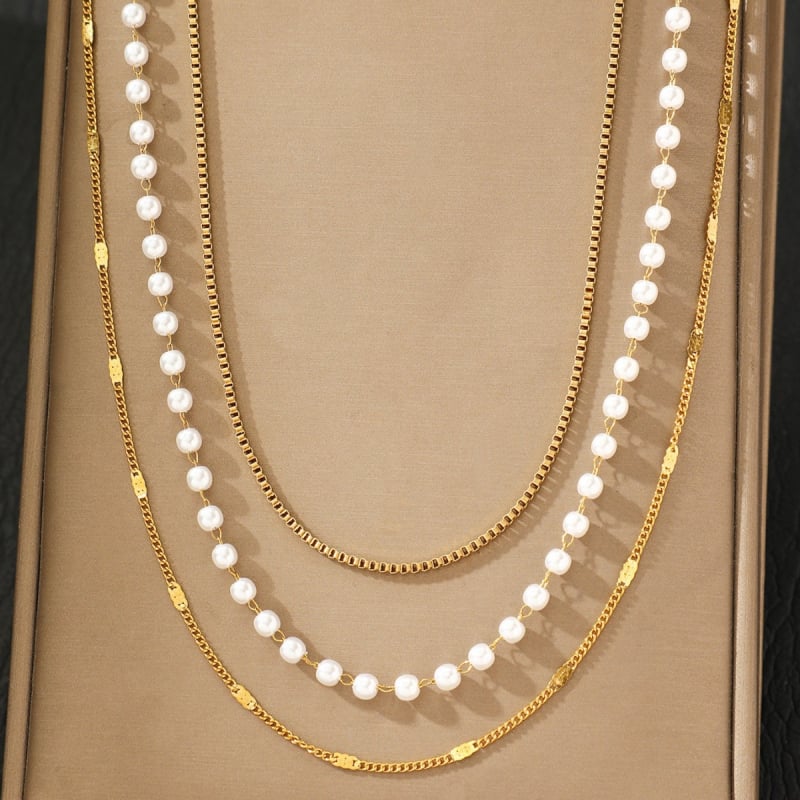 Deréklánc többszörös rétegű fém gyöngy dizájn - rozsdamentes acél, minimalist geometriai stílus, elektroplatírozás, testreszabható