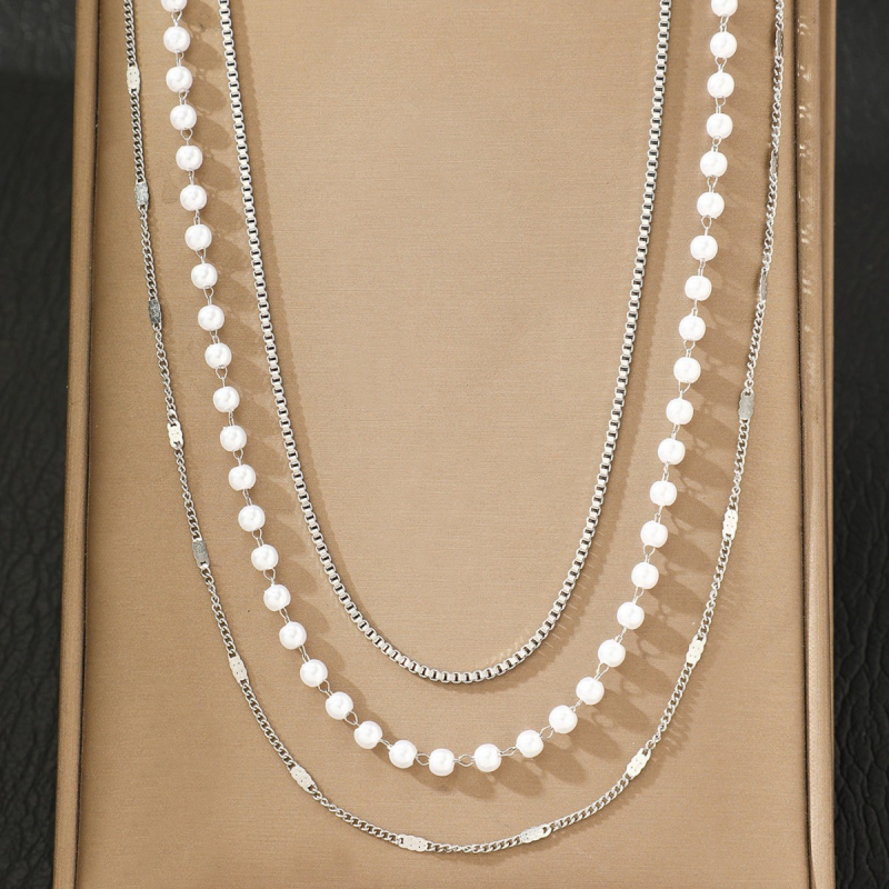 Deréklánc többszörös rétegű fém gyöngy dizájn - rozsdamentes acél, minimalist geometriai stílus, elektroplatírozás, testreszabható