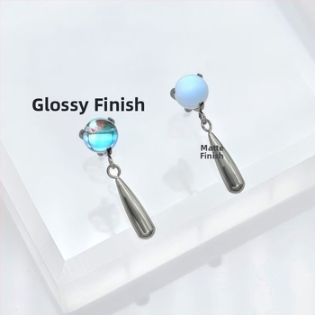 Pilienveida auskari no titāna sakausējuma F136, mēness akmens ar dimanta griezumu