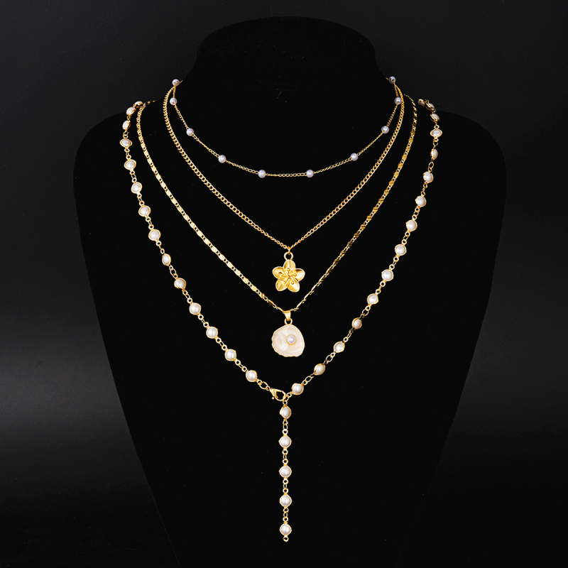 Geometriai tassel nyaklánc készlet – gyémántbeültetéssel, medál cink-ötvözetből, szabályos lánc, négy darabból álló uniszex készlet