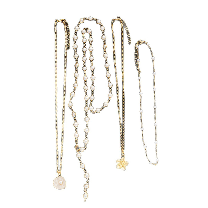 Geometriai tassel nyaklánc készlet – gyémántbeültetéssel, medál cink-ötvözetből, szabályos lánc, négy darabból álló uniszex készlet