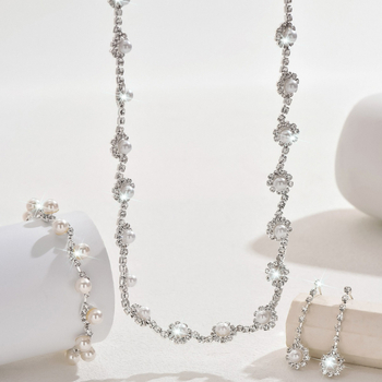 Set colier și cercei cu Rhinestone – cupru, lanț gheară, electroplacare, model: stele, Soare și Lună, nori, Univers