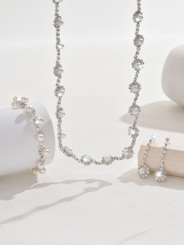 Set colier și cercei cu Rhinestone – cupru, lanț gheară, electroplacare, model: stele, Soare și Lună, nori, Univers