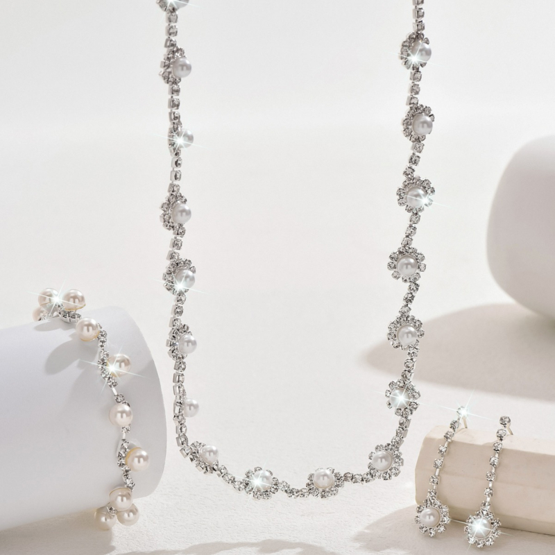 Set colier și cercei cu Rhinestone – cupru, lanț gheară, electroplacare, model: stele, Soare și Lună, nori, Univers