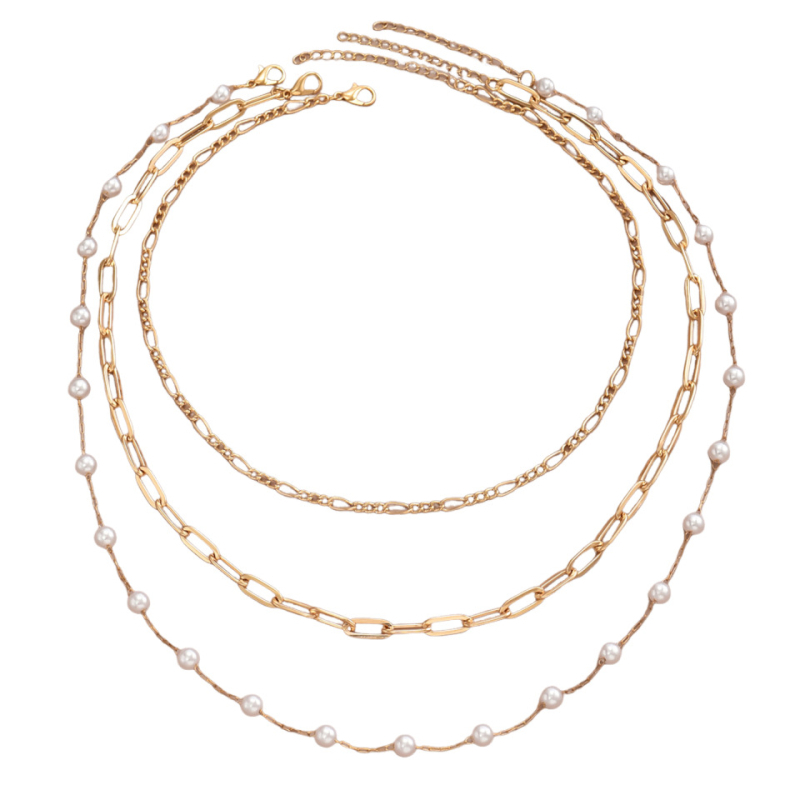 Ogrlica s višestrukim slojevima, geometrijski dizajn s kristalima, klavikularni lanac, legura željeza i cinka, elektropoliranje