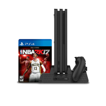 PS4 Slim/Pro aušininimo stovas su dvigubu belaidžio valdiklio įkrovikliu ir optinių diskų laikikliu – ABS