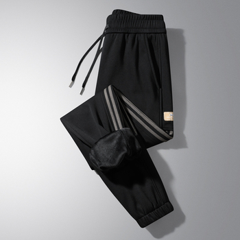 Мъжки ежедневни панталони, памук-полиестер смес 65/35, поларено вътрешно, средно висока талия с колан, връзка за затягане, стеснен крачол