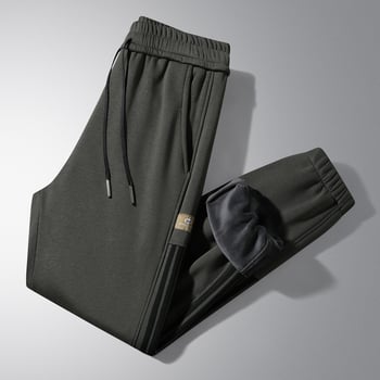 Мъжки ежедневни панталони, памук-полиестер смес 65/35, поларено вътрешно, средно висока талия с колан, връзка за затягане, стеснен крачол