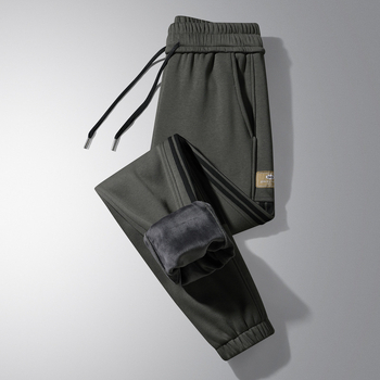 Мъжки ежедневни панталони, памук-полиестер смес 65/35, поларено вътрешно, средно висока талия с колан, връзка за затягане, стеснен крачол