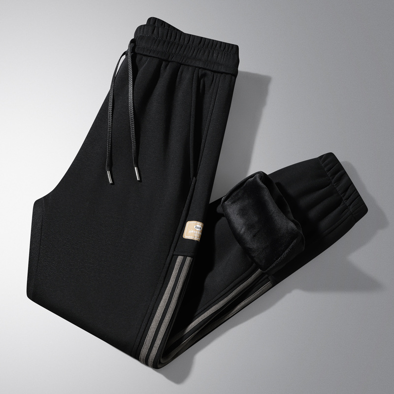 Мъжки ежедневни панталони, памук-полиестер смес 65/35, поларено вътрешно, средно висока талия с колан, връзка за затягане, стеснен крачол