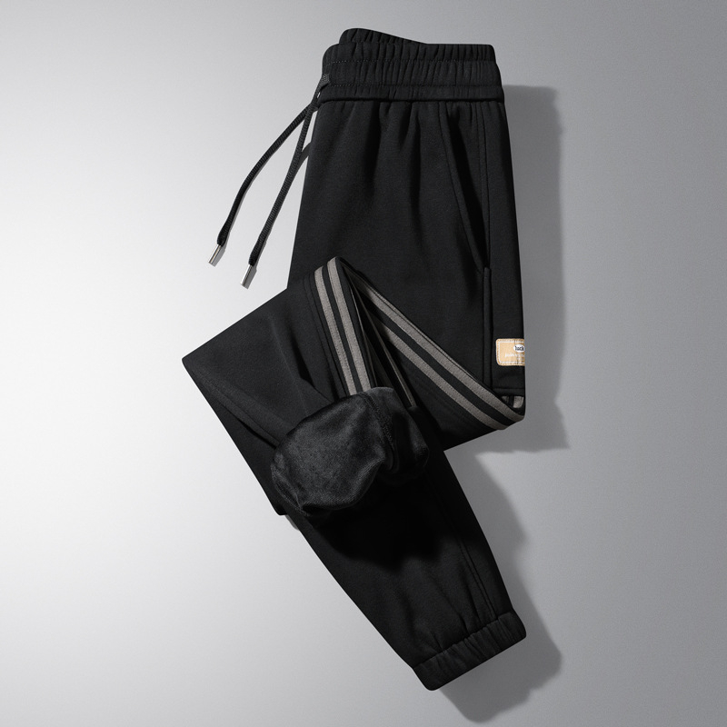 Мъжки ежедневни панталони, памук-полиестер смес 65/35, поларено вътрешно, средно висока талия с колан, връзка за затягане, стеснен крачол