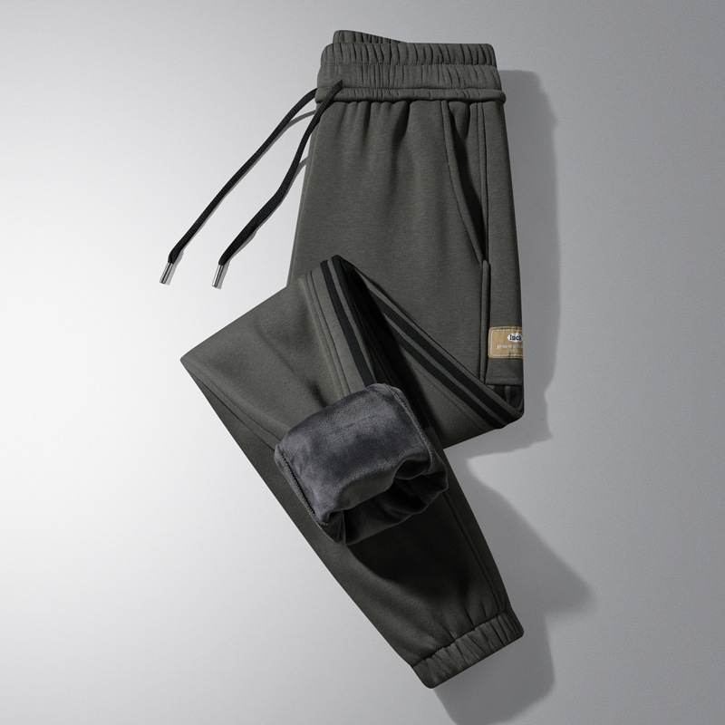 Мъжки ежедневни панталони, памук-полиестер смес 65/35, поларено вътрешно, средно висока талия с колан, връзка за затягане, стеснен крачол