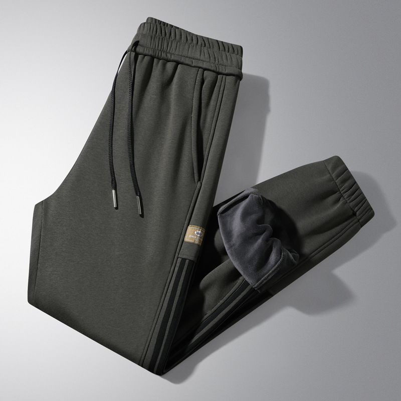 Мъжки ежедневни панталони, памук-полиестер смес 65/35, поларено вътрешно, средно висока талия с колан, връзка за затягане, стеснен крачол