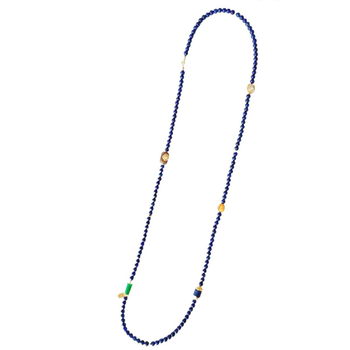 Colier lung din lazurit natural, cu pandantiv în formă de dovleac din ceară de albine și mărgele din lemn de agar, lucrat manual, lanț cu mai multe bucle în stil chinezesc