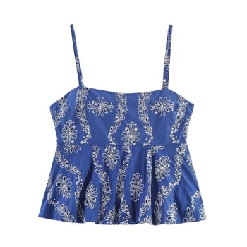 PB&ZA Cami s trakicama, cvjetnim vezom, pamuk-spandeks smjesa (80-90% pamuka), ljeto 2025