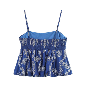 PB&ZA Cami s trakicama, cvjetnim vezom, pamuk-spandeks smjesa (80-90% pamuka), ljeto 2025