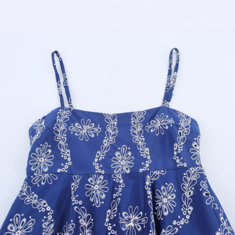 PB&ZA Cami s trakicama, cvjetnim vezom, pamuk-spandeks smjesa (80-90% pamuka), ljeto 2025