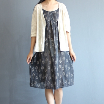 Ženska lanena haljina s trakama, cvjetni print, slobodan kroj, 50–70% lana, literarno retro stil