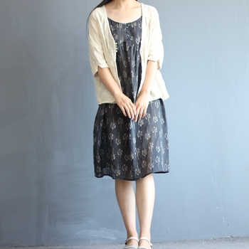 Ženska lanena haljina s trakama, cvjetni print, slobodan kroj, 50–70% lana, literarno retro stil