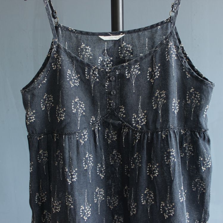 Ženska lanena haljina s trakama, cvjetni print, slobodan kroj, 50–70% lana, literarno retro stil