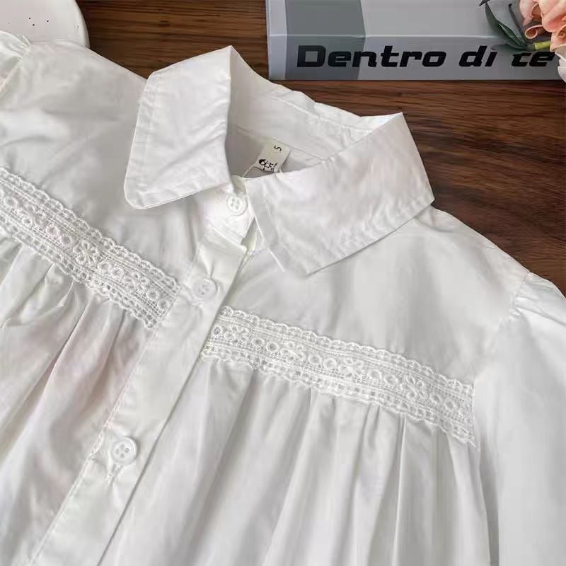 Dječji dvodijelni komplet: bluza s čipkom i traperice, korejski stil, dugi rukavi, mekana poliesterska mješavina tkanine, za djecu od 3 do 8 godina